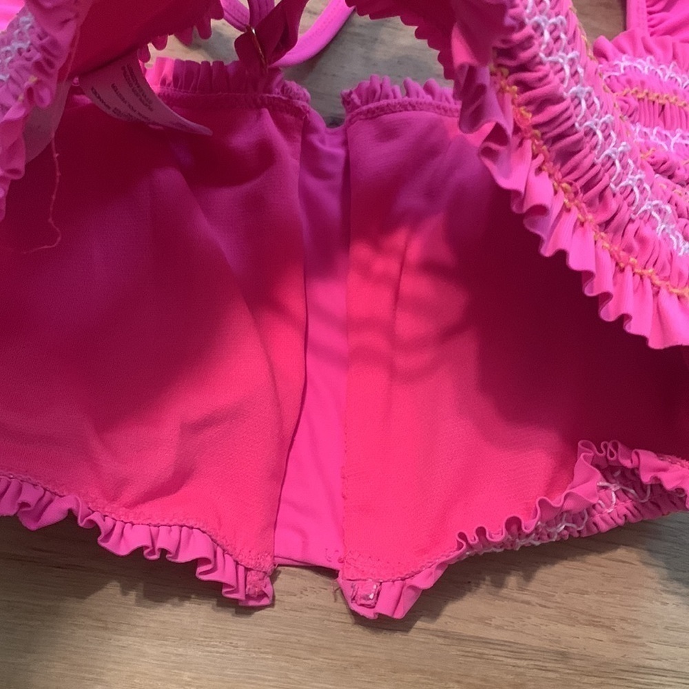 ARIZONA Jean Co. Ruffle Straps Smocked Bandeau Swimsuit Top Hot Pink Women’s M - Picture 8 of 9